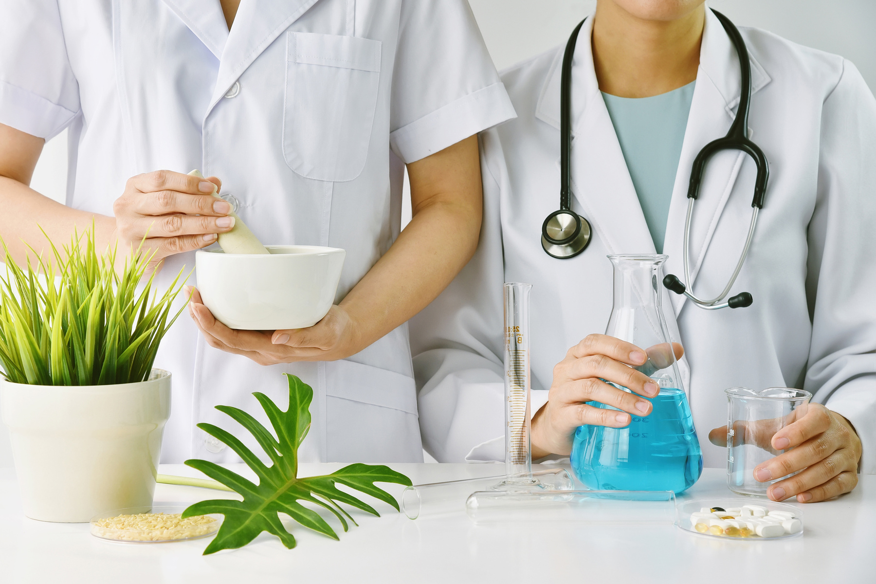 Modern and traditional medical, Alternative organic herbal drug and chemical medicine, Integrating various treatment healthcare.